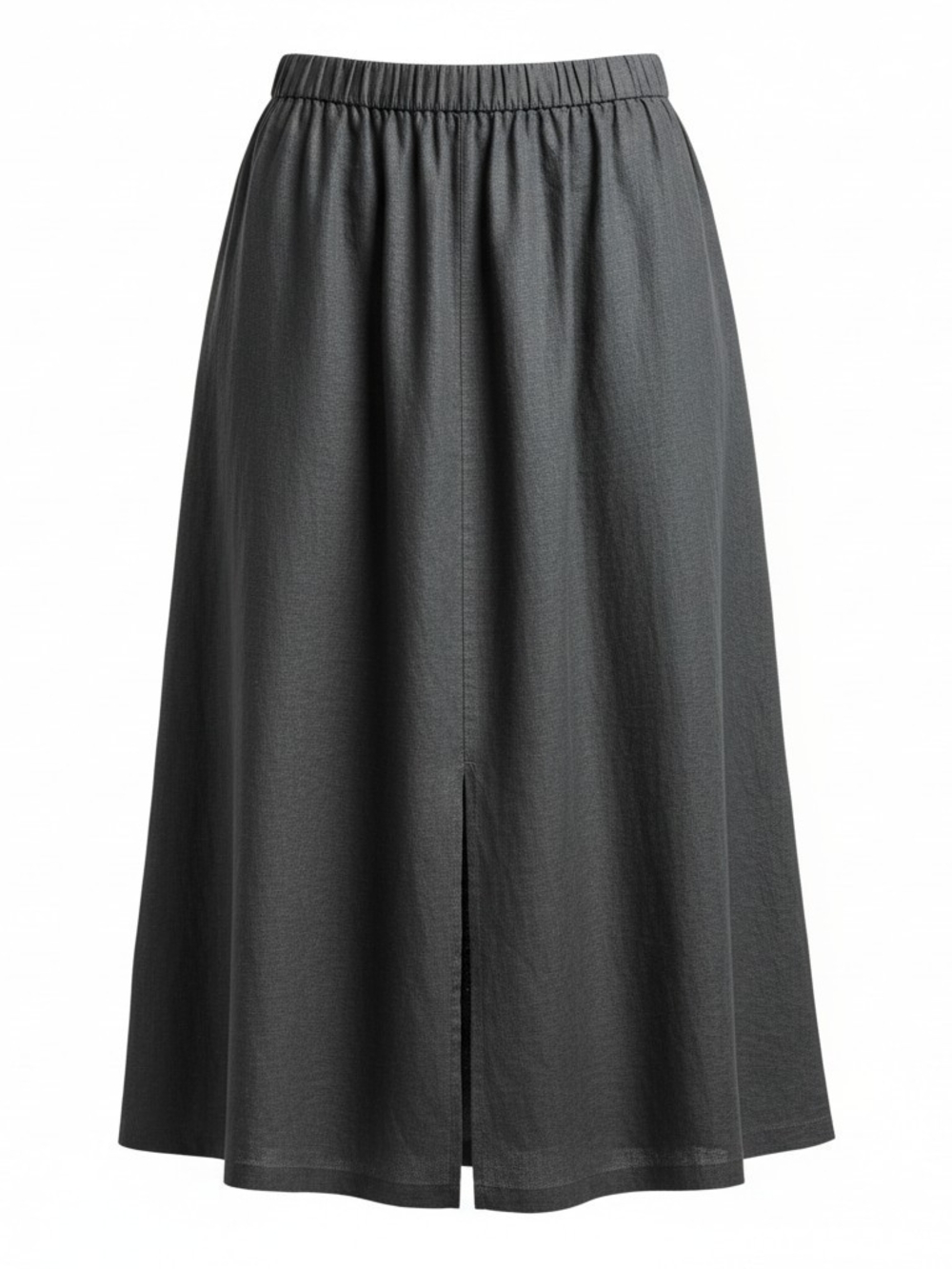 Quince Charcoal Gray Elastic-Waist Midi Skirt with Front Slit 100% Line